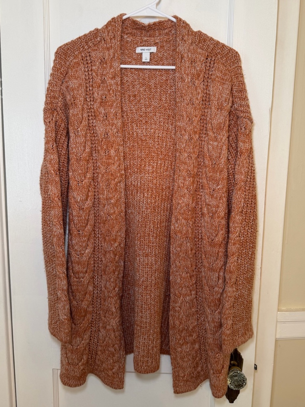 Nine West Cable Knit Open-Front Cardigan - Rust